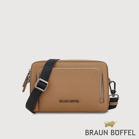 【BRAUN BUFFEL 德國小金牛】台灣總代理 維克多-D 小型橫式斜背包-淺棕/BF512-03-CS