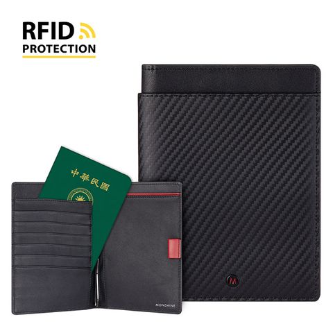 MONDAINE 瑞士國鐵 蘇黎世系列 RFID防盜6卡雙本護照夾 - 碳纖維紋