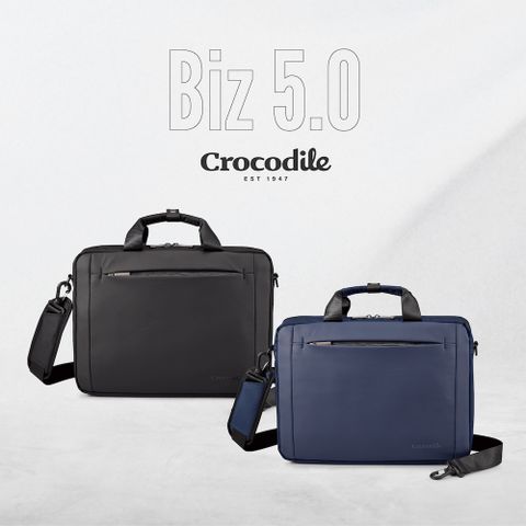 Crocodile 鱷魚牌 橫式公事包 手提/斜背電腦包 可放13吋筆電/行李拉桿-Biz 5.0系列-0104-11002-黑藍二色