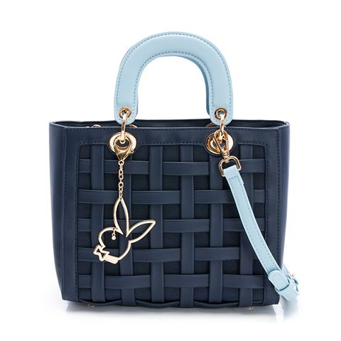 PLAYBOY - 手提包附長背帶 方格系列 - 藍色