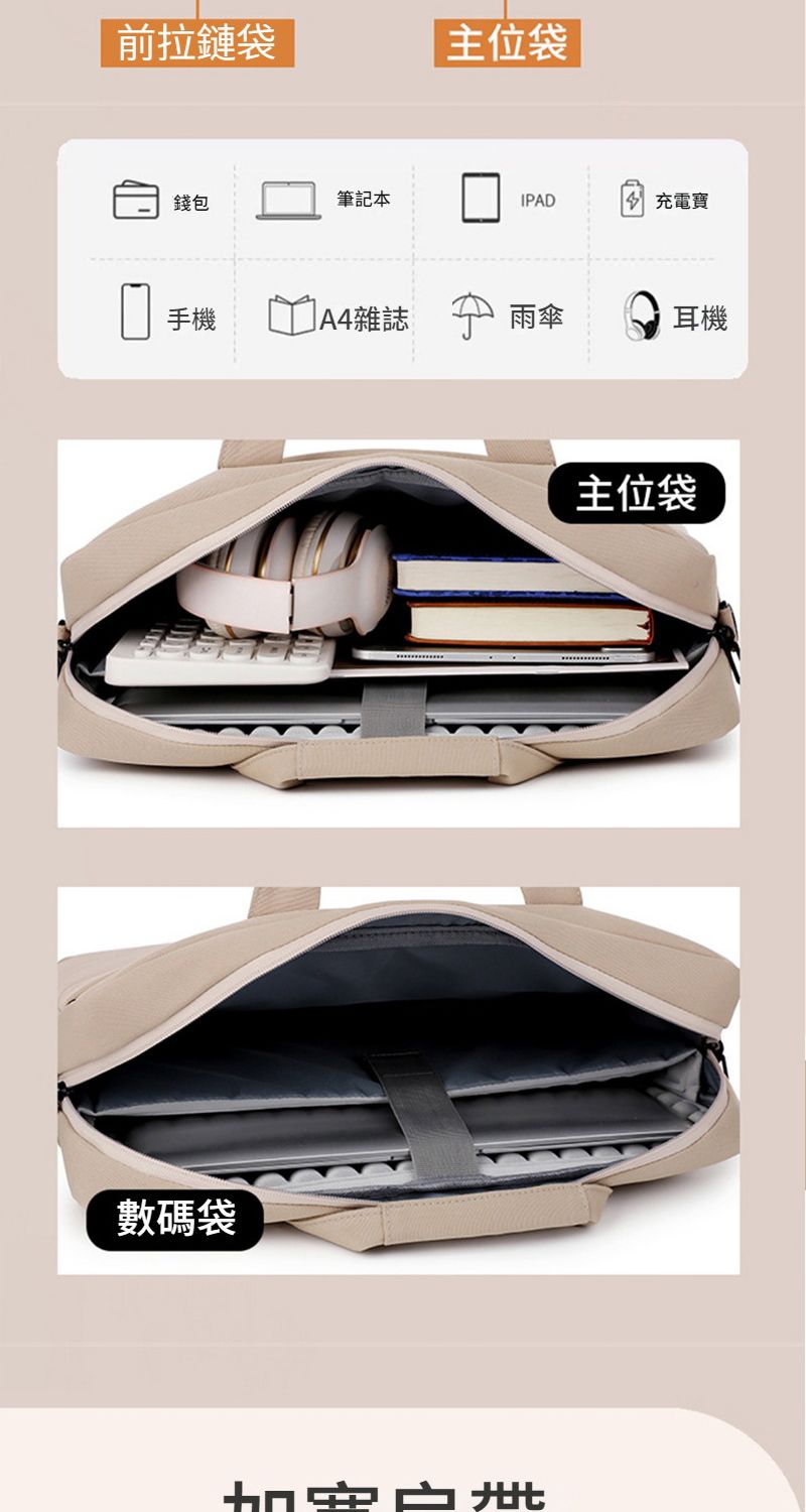 前拉鏈袋主位袋錢包筆記本IPAD充電寶手機雜誌  雨傘耳機數碼袋主位袋
