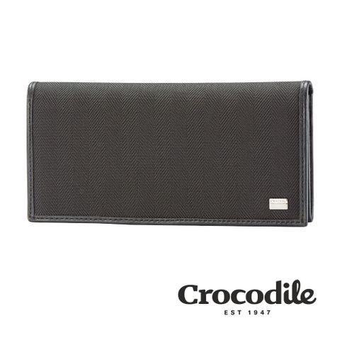 Crocodile 鱷魚皮件 真皮皮夾 Snapper系列 人字紋布配皮 拉鍊多卡層 皮夾 長夾-0103-10001-黑藍兩色-原廠公司貨