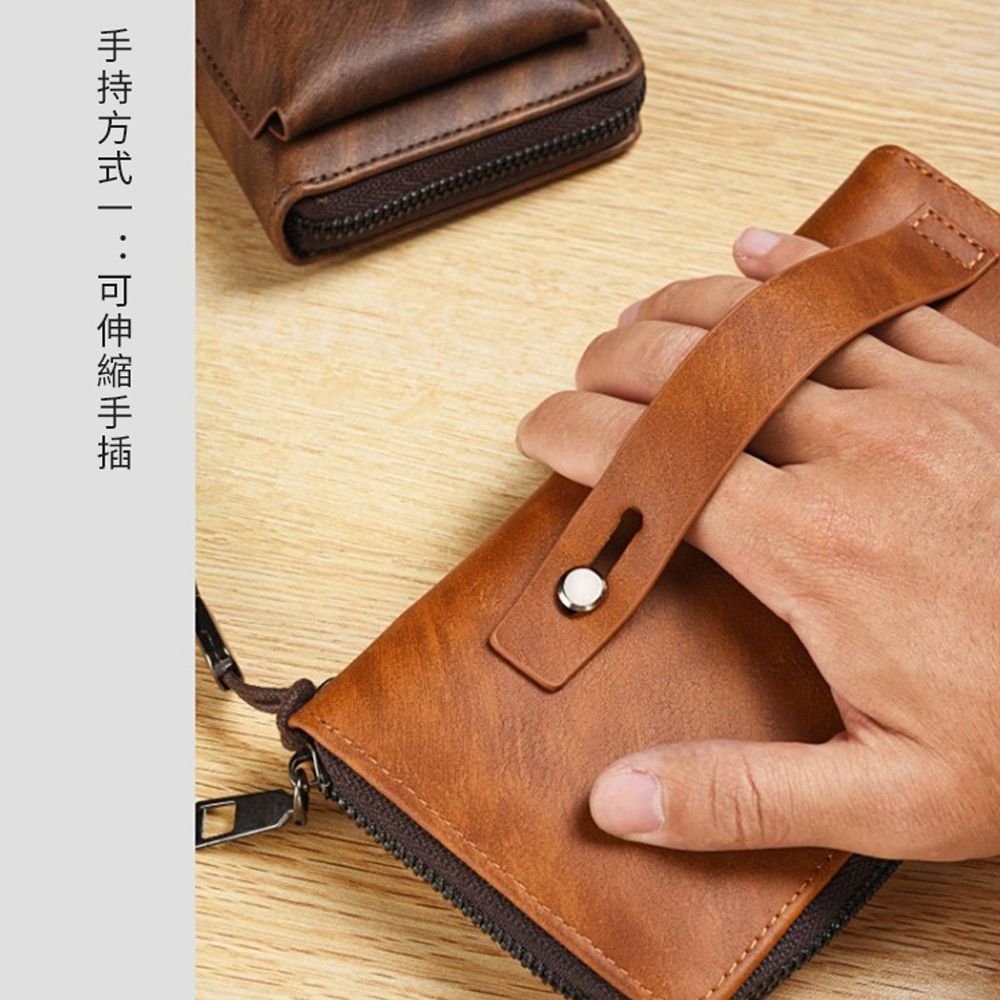 BIGBAG 男士復古手機包零錢包 大容量多卡位拉鏈長夾錢包 皮夾 手拿包 商務錢包