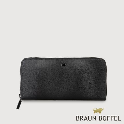 【BRAUN BUFFEL 德國小金牛】台灣總代理 依雅娜 8卡拉鍊長夾-黑色/BF853-602-BK