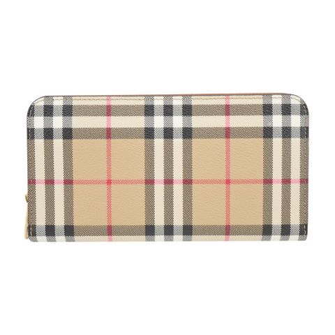 BURBERRY Vintage 經典格紋帆布拉鍊長夾(典藏米色)