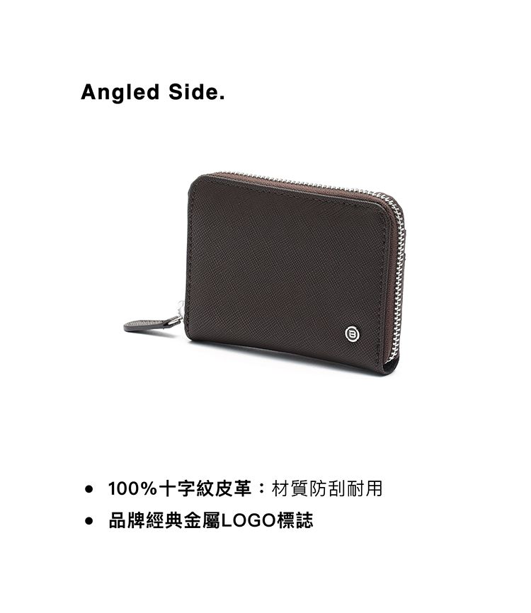 Angled Side.100%十字紋皮革:材質防刮耐用品牌經典金屬LOGO標誌