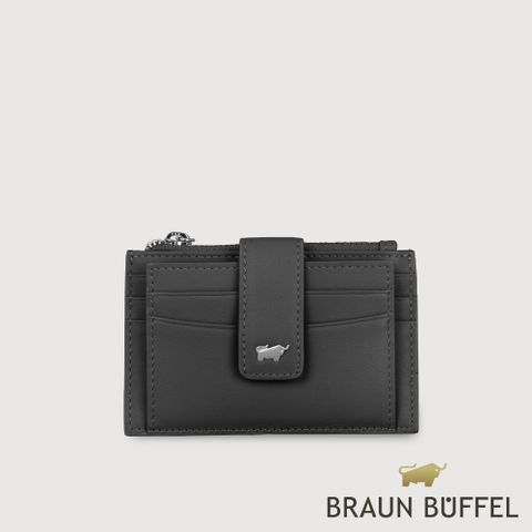 【BRAUN BUFFEL 德國小金牛】台灣總代理 維那斯-B系列 拉鍊零錢袋卡夾-黑色/BF849-145-BK