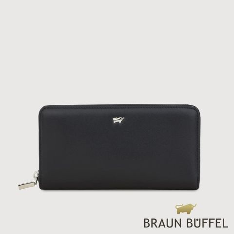 【BRAUN BUFFEL 德國小金牛】台灣總代理 維那斯-B系列 13卡拉鍊長夾-黑色/BF849-602-BK