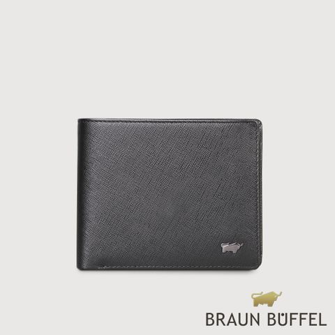 BRAUN BUFFEL 德國小金牛 台灣總代理 至尊 12卡中間翻透明窗短夾-黑色/BF536-317-BK