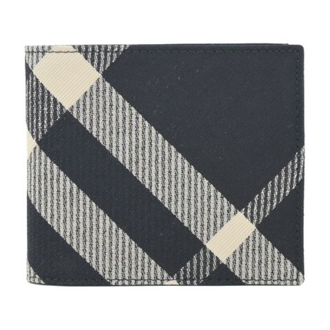 BURBERRY  新款格紋帆布8卡對開短夾(黑色/印花布)