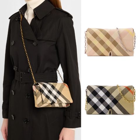 BURBERRY Snip格紋鏈帶斜背包(任選)