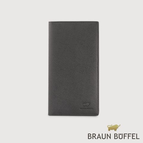 【BRAUN BUFFEL 德國小金牛】台灣總代理 艾康-A 18卡兩折長夾-黑色/BF571-631-BK