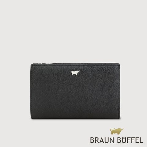 【BRAUN BUFFEL 德國小金牛】台灣總代理 維那斯-C 11卡兩折中夾-黑色/BF868-502-BK