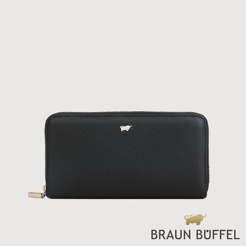 【BRAUN BUFFEL 德國小金牛】台灣總代理 維那斯-C 12卡拉鍊長夾-黑色/BF868-602-BK