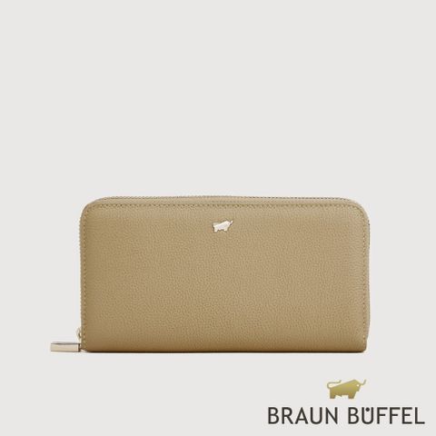 【BRAUN BUFFEL 德國小金牛】台灣總代理 維那斯-C 12卡拉鍊長夾-淺棕色/BF868-602-CR