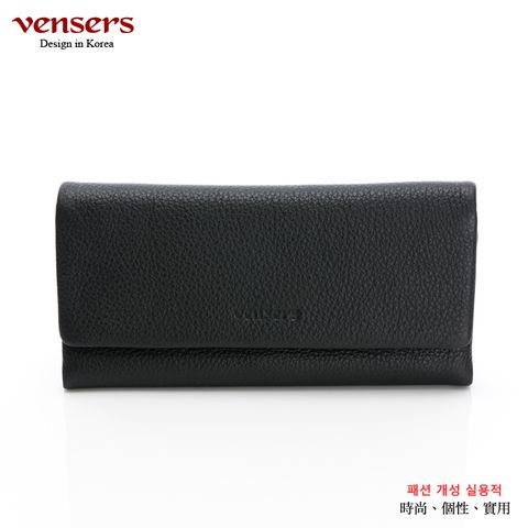 【vensers】牛皮潮流個性皮夾~(TH323002黑色長夾)