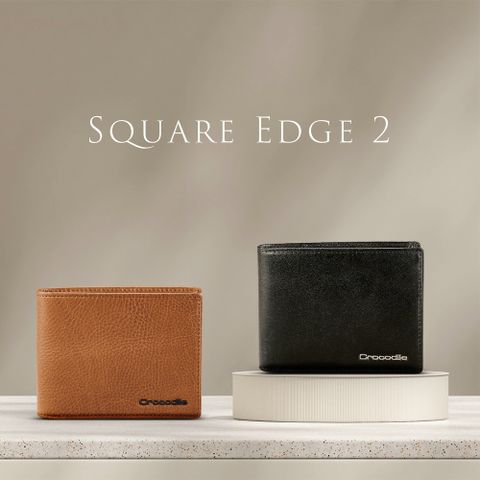 Crocodile 鱷魚牌 中性皮夾 男生短夾 錢包 5卡 釦式零錢袋 植鞣皮革 Square Edge 2.0系列-0103-11501