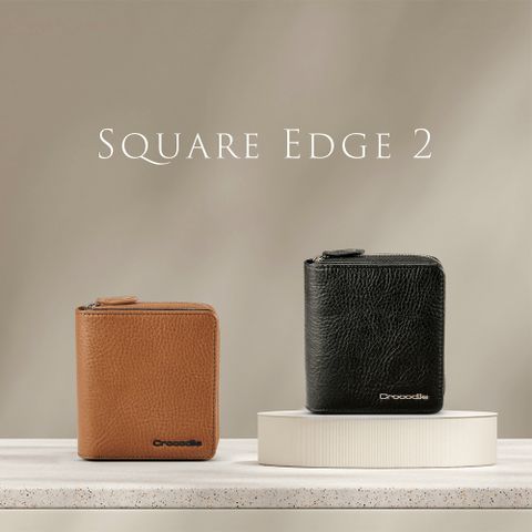 Crocodile 鱷魚牌 真皮皮夾 拉鍊零錢袋短夾 男錢包 4卡 植鞣革 Square Edge 2.0系列-0103-11502