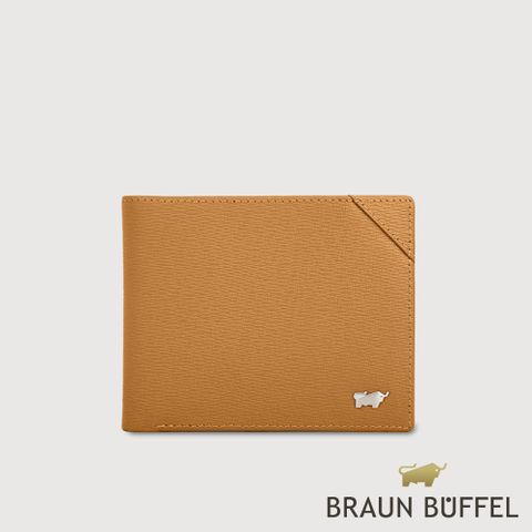 【BRAUN BUFFEL 德國小金牛】台灣總代理 斯萊特-A 8卡中翻零錢袋皮夾-淺棕/BF565-318-CS
