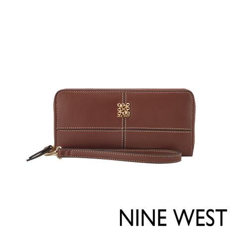 NINE WEST PAXTIN 格紋縫線手掛式長夾-咖啡(5658146)