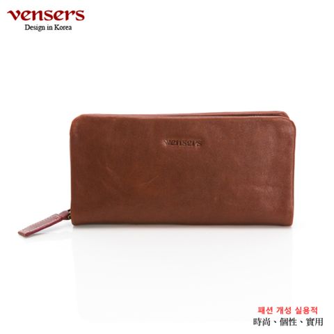 【vensers】牛皮潮流個性皮夾(TJ812202棕色長夾)