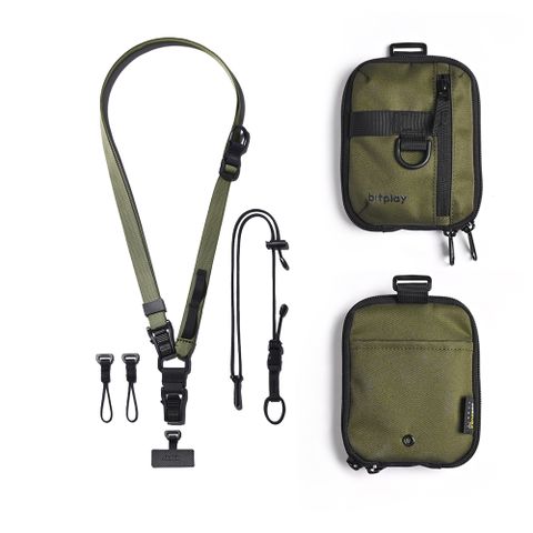 【bitplay】Essential Pouch 機能小包 V2(含頸掛繩)- 軍綠色+多工機能背帶(含掛繩通用墊片)-橄欖綠