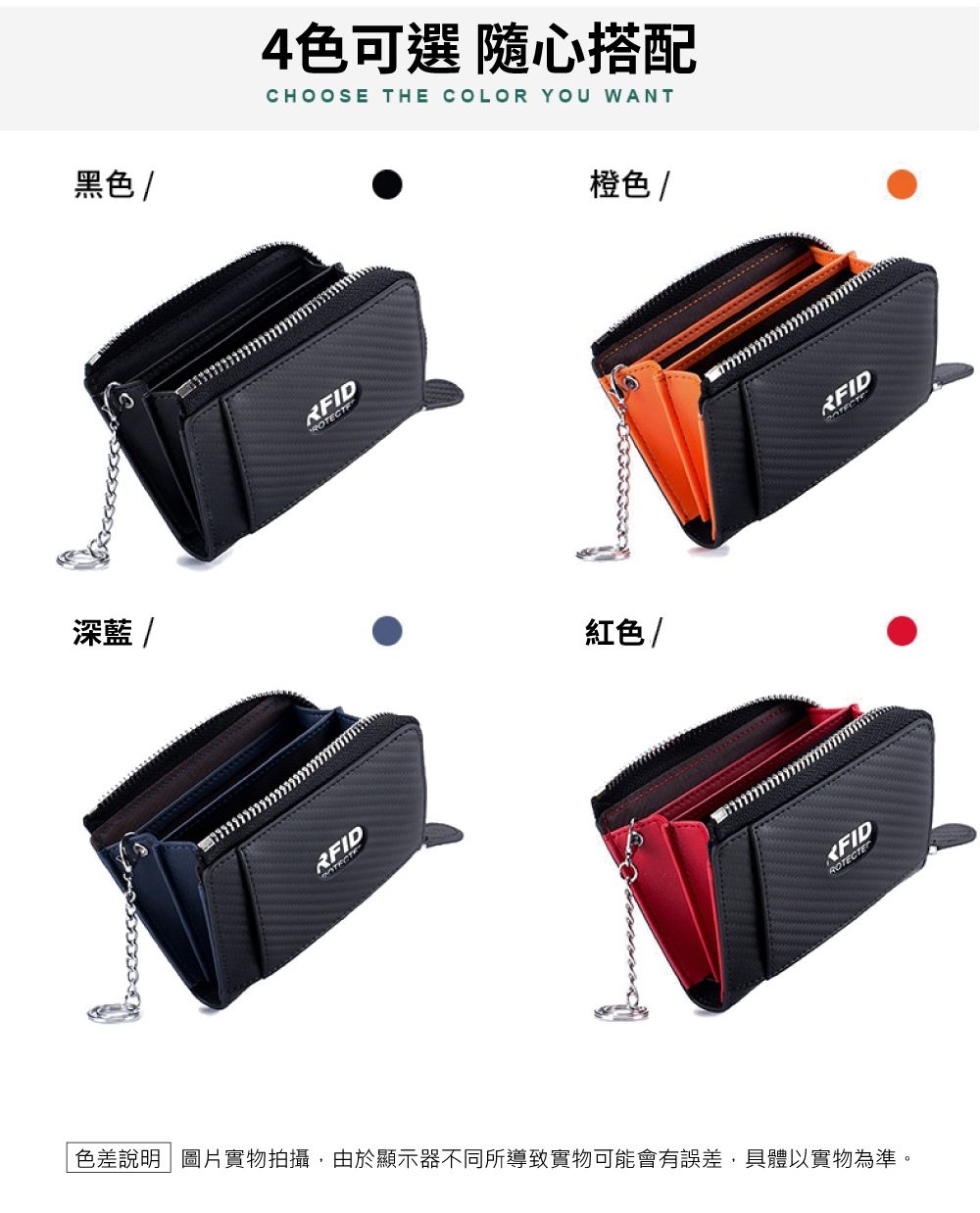 深藍 /黑色/4色可選 隨心搭配CHOOSE THE COLOR YOU WANTRFID紅色/橙色 /色差說明圖片實物拍攝,由於顯示器不同所導致實物可能會有誤差,具體以實物為準。RFIDRFID