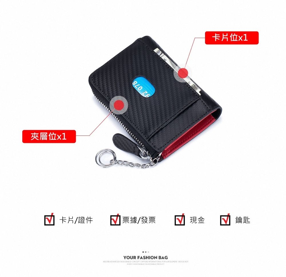 夾層位x192 078卡片/證件票據/發票現金鑰匙YOUR FASHION BAG           卡片位x1