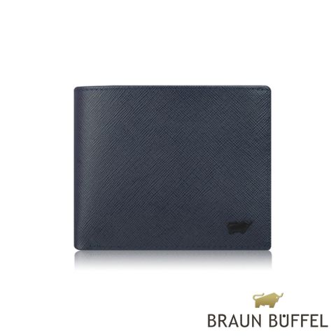 BRAUN BUFFEL 德國小金牛 台灣總代理洛菲諾P-II 8卡中間翻零錢袋皮夾-藍色/BF347-318-NY