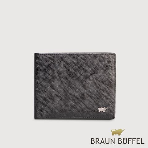 BRAUN BUFFEL 德國小金牛 台灣總代理 尚恩A 8卡中間翻零錢袋皮夾-黑色/BF354-318-BK