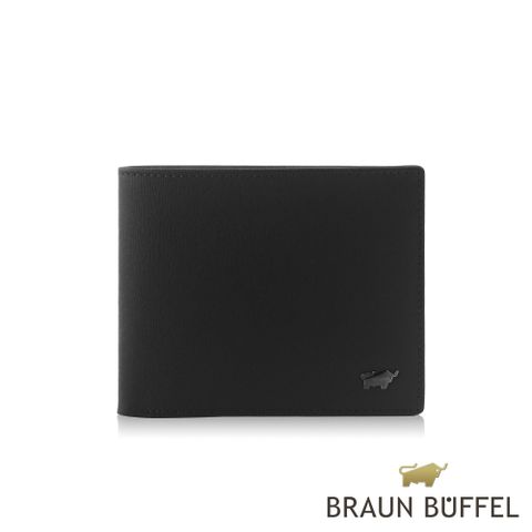 BRAUN BUFFEL 德國小金牛 台灣總代理 默瑟-II 8卡中翻零錢袋短夾-黑色/BF384-318-BK