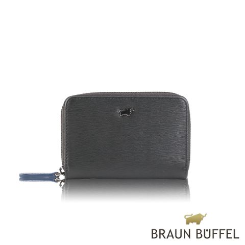 BRAUN BUFFEL 德國小金牛 台灣總代理 波索 拉鍊零錢包-黑色/BF386-161-BK