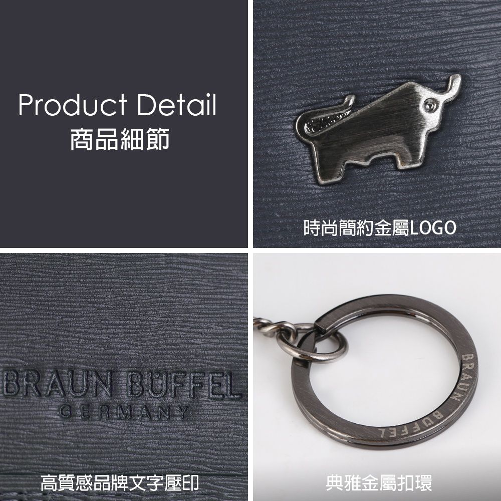 BRAUN BUFFEL 德國小金牛 台灣總代理 波索 拉鍊零錢包-藍色/BF386-161-NY