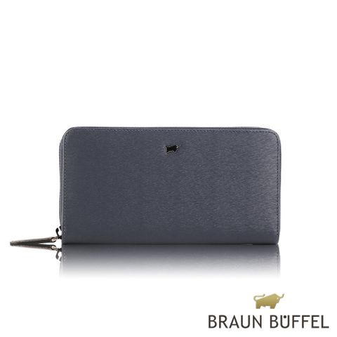 【BRAUN BUFFEL 德國小金牛】台灣總代理 波索 12卡拉鍊長夾-藍色/BF386-602-NY