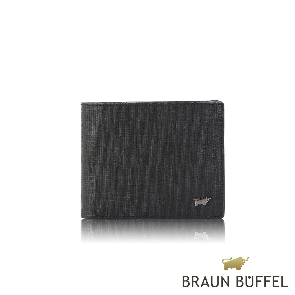 BRAUN BUFFEL 德國小金牛 台灣總代理 戰神 8卡中間翻零錢袋短夾-黑色/BF378-318-BK