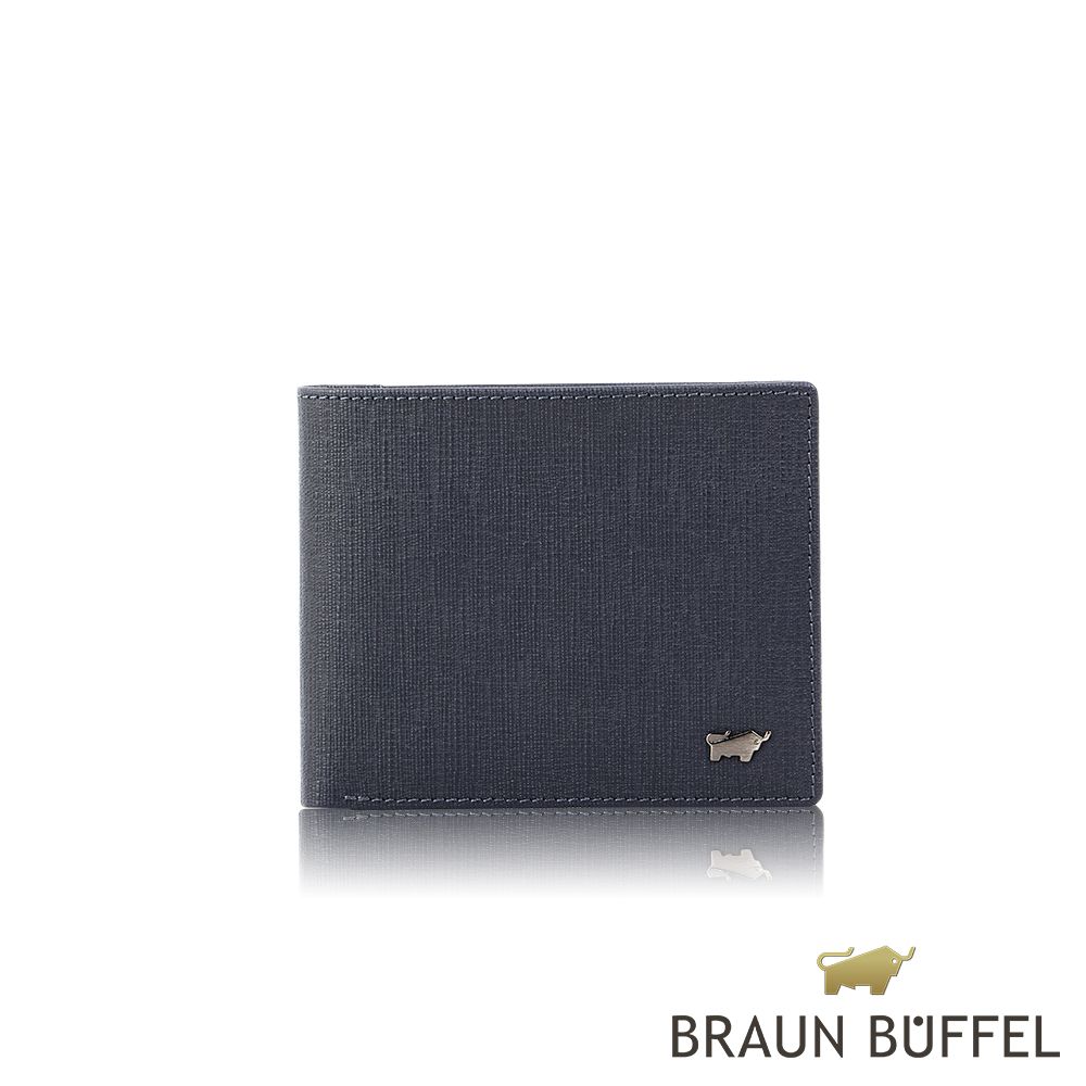 BRAUN BUFFEL 德國小金牛 台灣總代理 戰神 8卡中間翻零錢袋短夾-藍色/BF378-318-NY