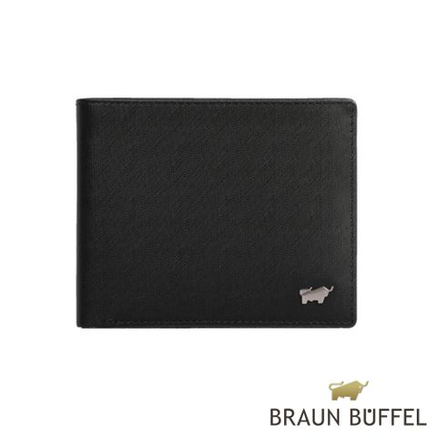 BRAUN BUFFEL 德國小金牛 HOMME-M紳士系列8卡中間翻窗格零錢皮夾黯黑