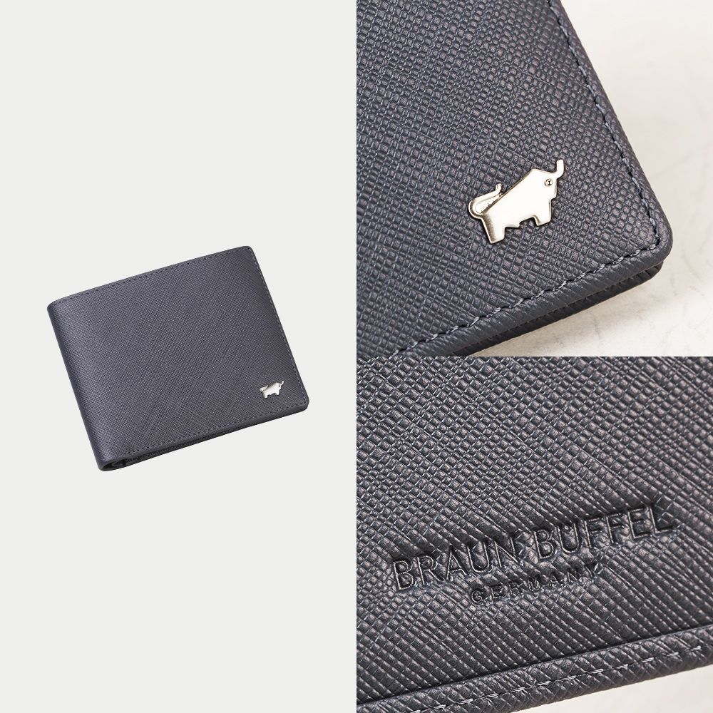 BRAUN BUFFEL 德國小金牛 台灣總代理 尚恩A 4卡零錢袋皮夾-藍色/BF354-315-NY