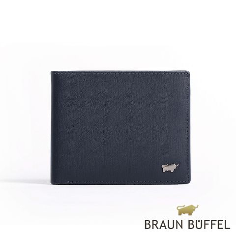 【BRAUN BUFFEL 德國小金牛】HOMME-M 紳士系列 5卡透明窗格皮夾-深藍/BF306-316-MAR