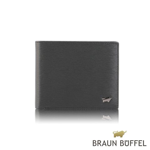 【BRAUN BUFFEL 德國小金牛】台灣總代理 波索 8卡中間翻零錢袋皮夾-黑色/BF386-318-BK