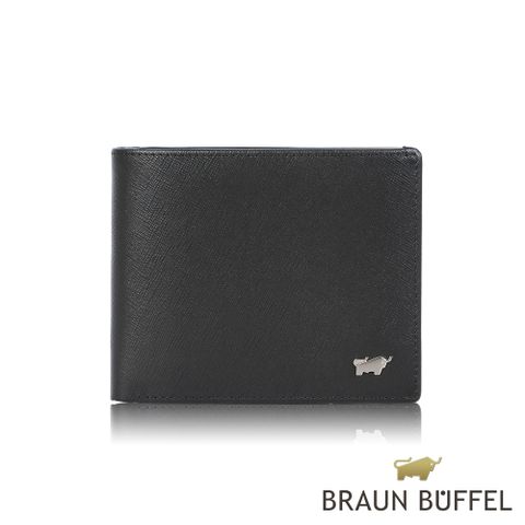 BRAUN BUFFEL 德國小金牛 台灣總代理 亞當 12卡中間翻透明窗短夾-黑色/BF504-317-BK