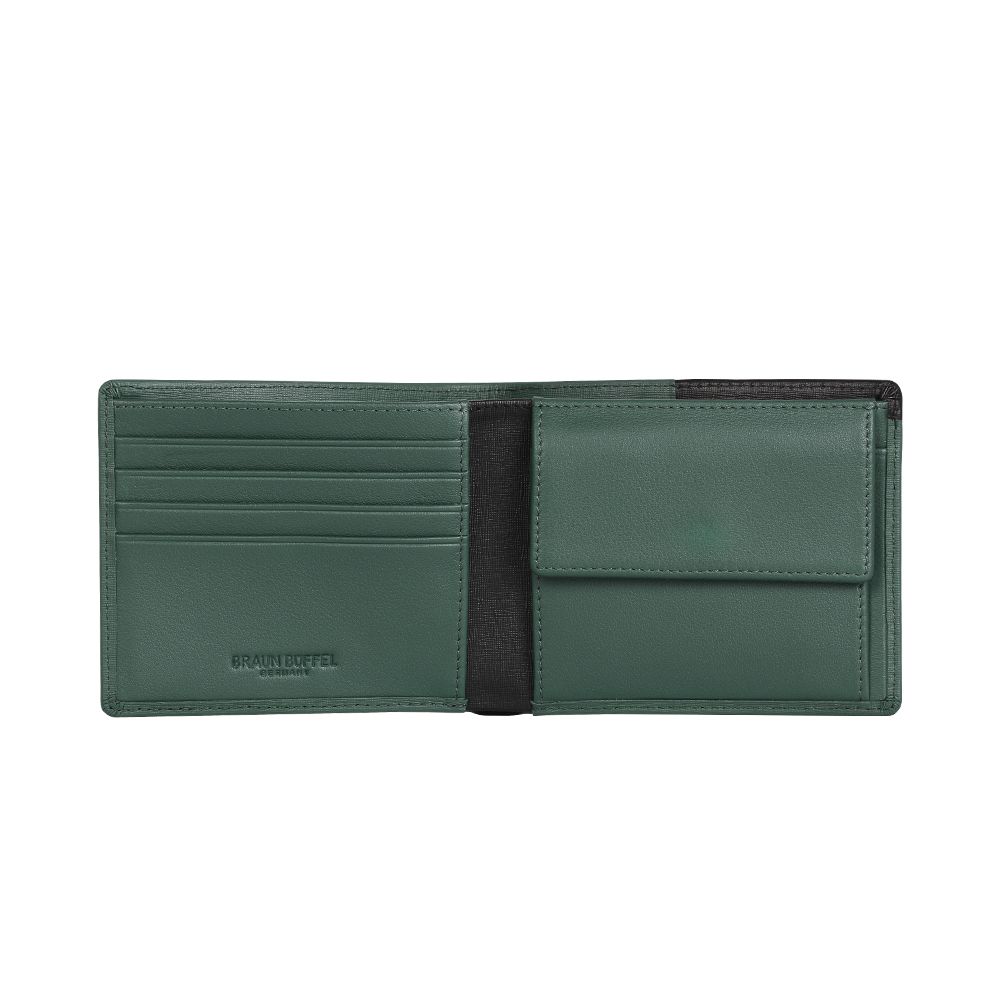 BRAUN BUFFEL 德國小金牛 台灣總代理 瓦拉頓 4卡零錢袋皮夾-深綠色/BF397-315-TG