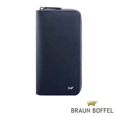 指定卡最高享11%【BRAUN BUFFEL 德國小金牛】台灣總代理 HOMME-M 21卡拉鍊長夾-深藍色/BF306-305-MAR