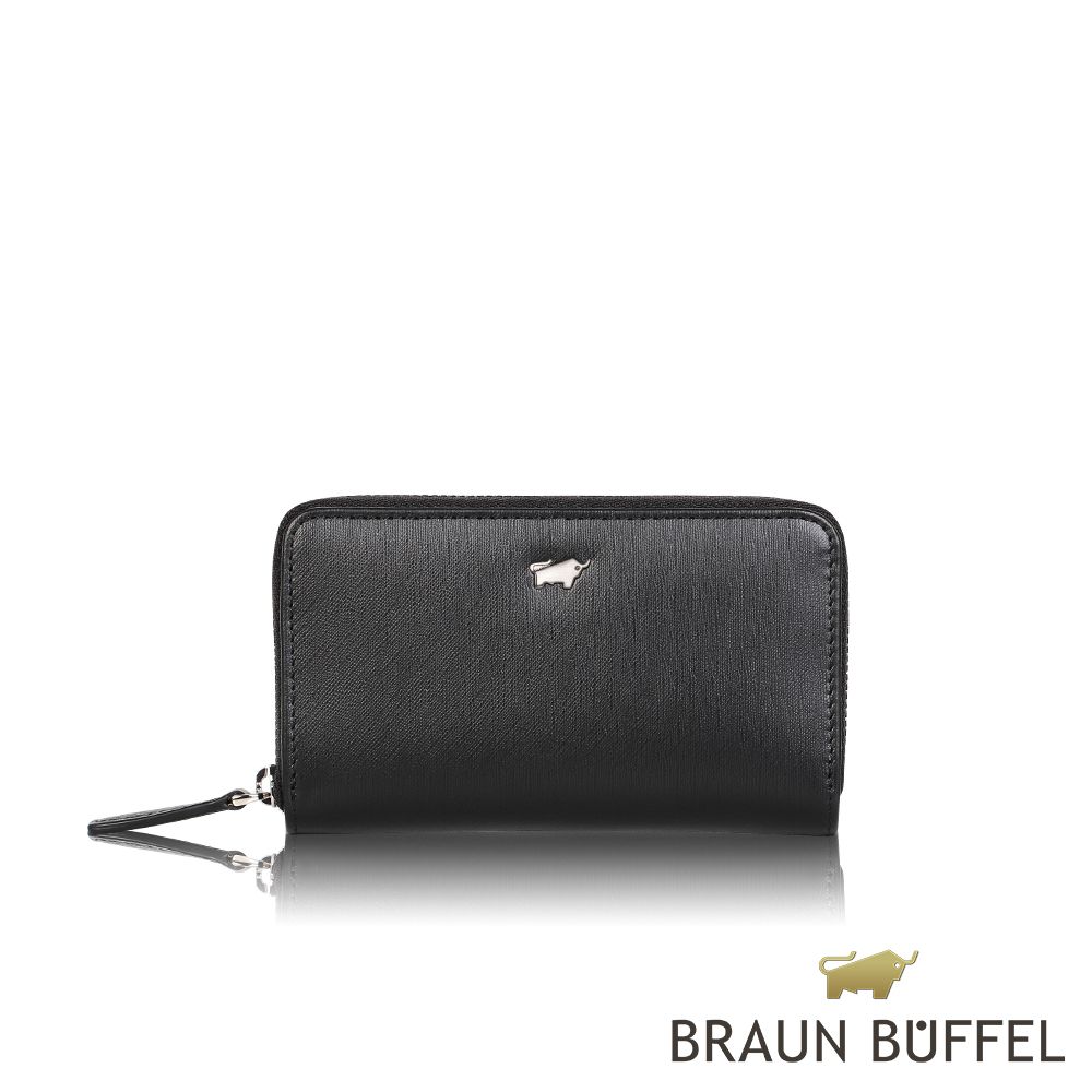 BRAUN BUFFEL 德國小金牛 台灣總代理 HOMME-M 拉鍊零錢包-黑色/BF306-161-BK