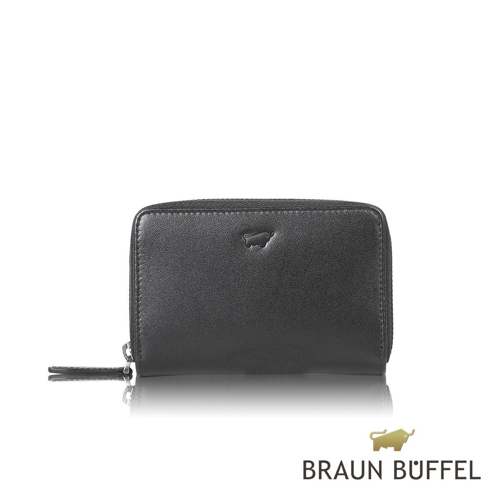 BRAUN BUFFEL 德國小金牛 台灣總代理 路西奧 拉鍊零錢包-黑色/BF399-161-BK