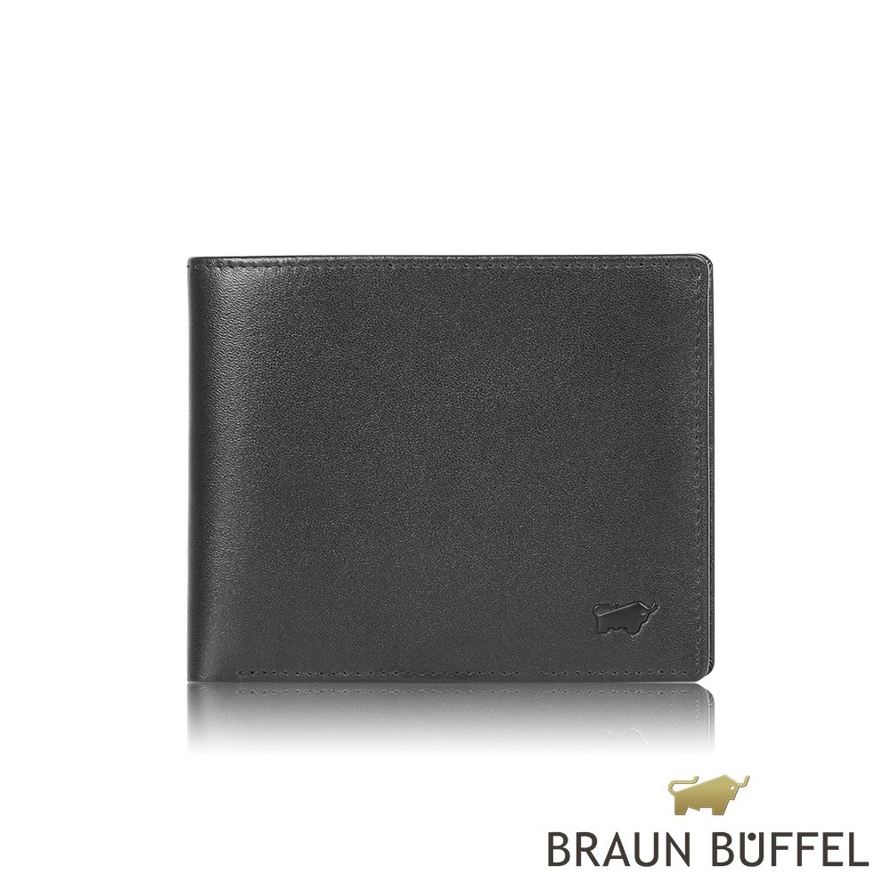 BRAUN BUFFEL 德國小金牛 台灣總代理 路西奧 8卡中間翻零錢袋短夾-黑色/BF399-318-BK