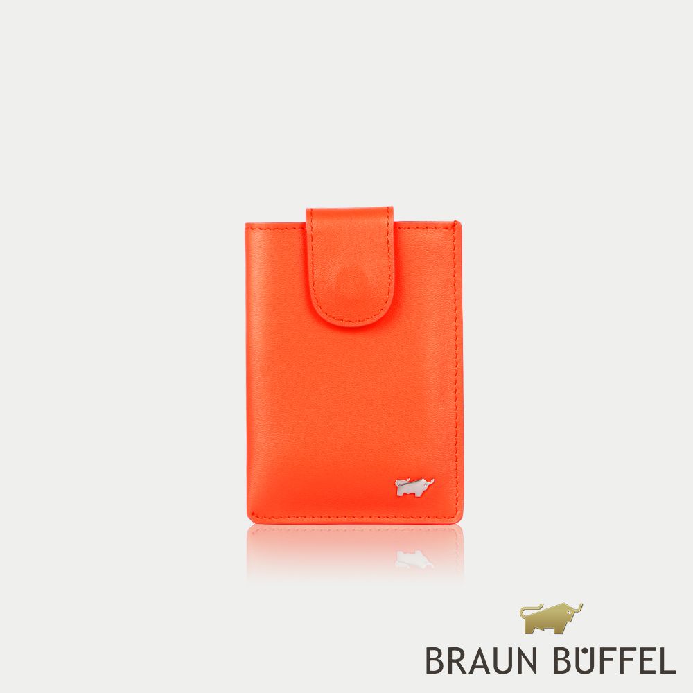 BRAUN BUFFEL 德國小金牛 台灣總代理 德羅姆 抽取式名片夾-落日橘色/BF505-149-SS