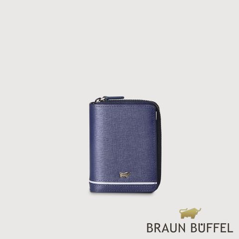 BRAUN BUFFEL 德國小金牛 台灣總代理 維克多-D 拉鍊零錢包-午夜藍/BF512-145-MNB