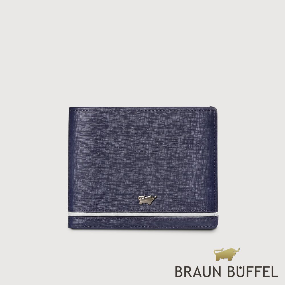 BRAUN BUFFEL 德國小金牛 台灣總代理 維克多-D 12卡中間翻透明窗短夾-午夜藍/BF512-317-MNB