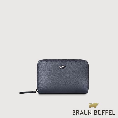 BRAUN BUFFEL 德國小金牛 台灣總代理 波索-A 拉鍊零錢包-藍色/BF519-161-NY